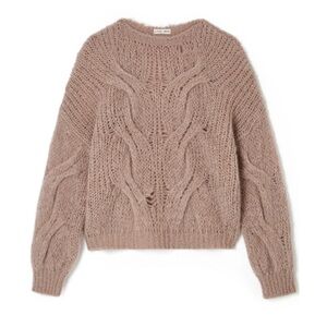 Louise Misha Divya Mohair Alpaca Oversized Cable Knit Sweater L Blush Italy